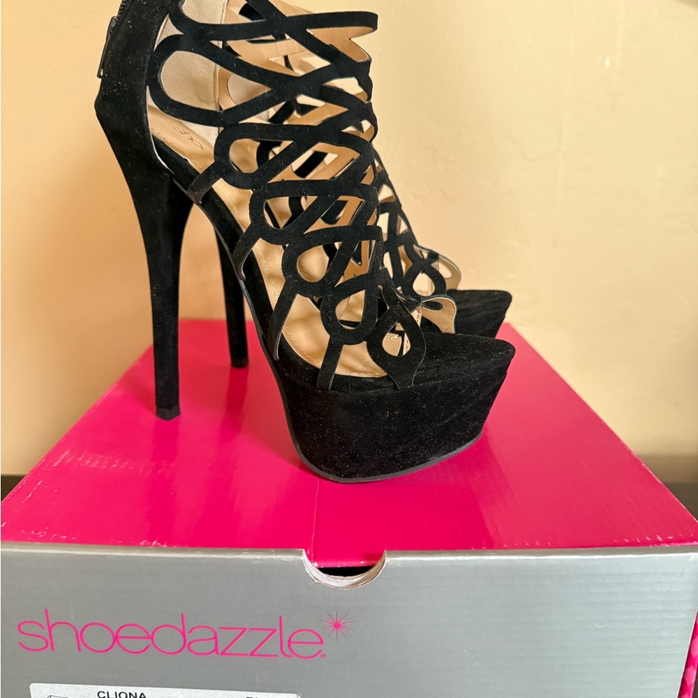 Shoe Dazzle Elegant Black Lace-Up Heels